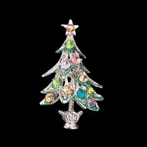 Colorful Whimsical Rhinestone Christmas Tree Brooch Pin *NEW*